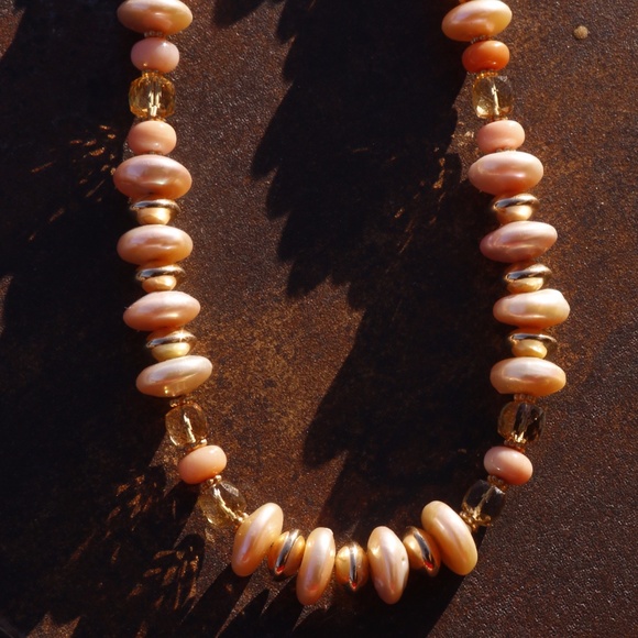 Pink Opal, Citrine, Pearl and Vermeil necklace - Picture 6 of 8